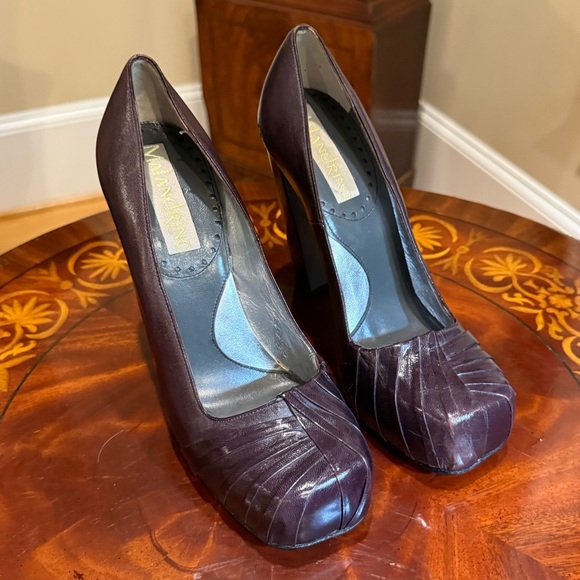 Catherine Malandrino Burgundy Leather Pleated Platform 5”Heel Size 38.5/8.5 $545 - Picture 10 of 10